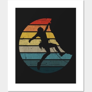 Bouldering Silhouette On A Distressed Retro Sunset graphic Posters and Art